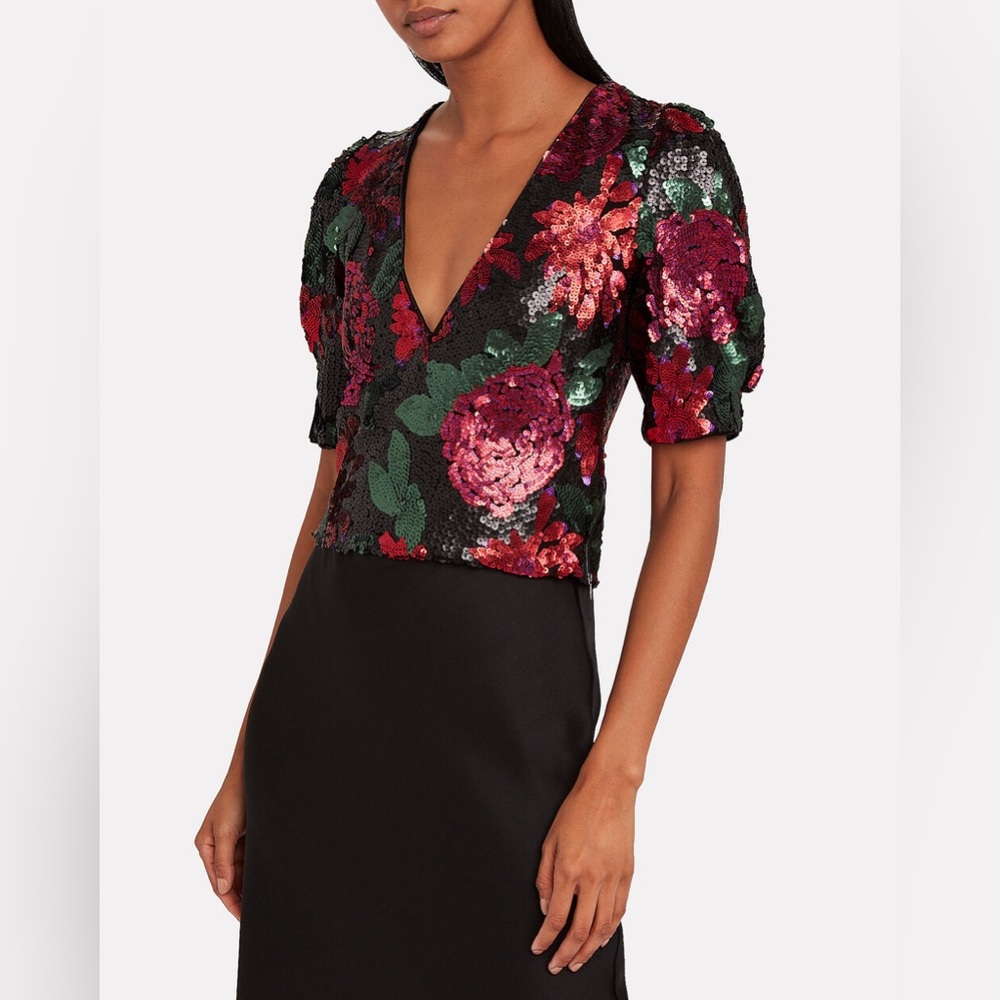 SAYLOR Stacy Sequin-Embellished Floral Top